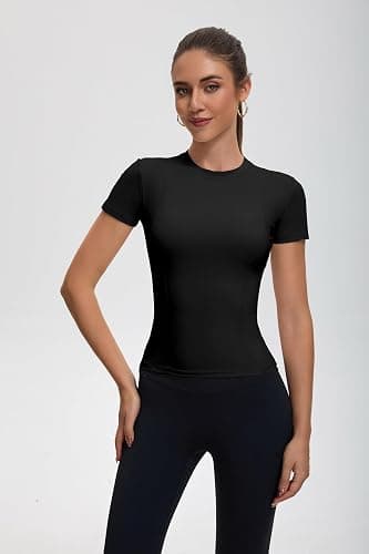 Womens Workout Compression Shirts,Athletic Dry Fit Yoga Gym Pilates Shapewear Tops,Cute Crop Y2K Short Sleeve Clothes thumbnail 2