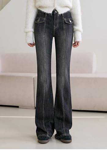 EMMIOL Mid-Low Rise Flare Jeans for Women, Y2K Baggy Boot Cut Flared Bootcut Wide Leg Womens Denim Pants Stretch thumbnail 2