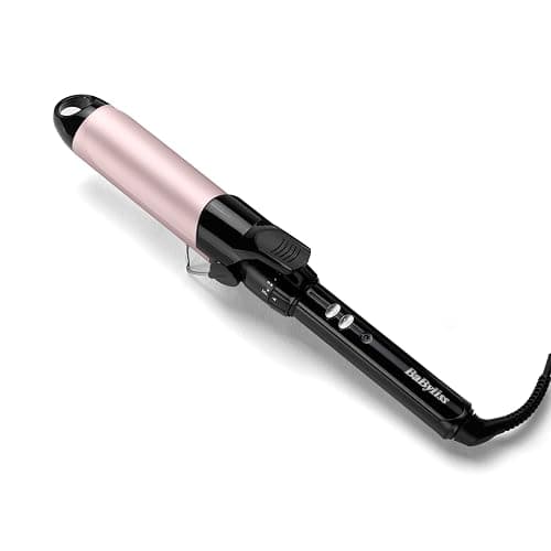 BaByliss Boucleur à pince de 38mm - Cylindre Satin Touch, 10 réglages de température, boucleur professionnel avec support de sécurité intégré, Noir et rose, C338E - Image 1