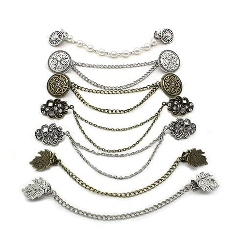 HZYFPOY 7Pcs Retro Sweater Chain Shawl Clips Cardigan Dresses Clip Collar Clip with Chain for Women Girls - Image 1
