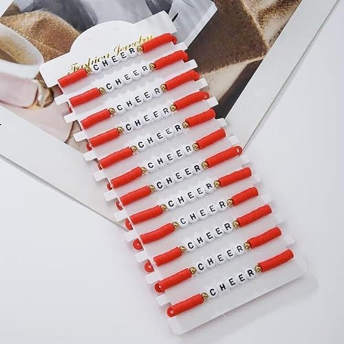 A-yeite 12 Pcs Colorful Multilayer Heishi Surfer Polymer Clay Beaded CHEER Stackable Stretch Bracelets Set Y2k Friendship Team Cheer Clay Bracelets for Women Men Game Day Jewelry Gifts thumbnail 3