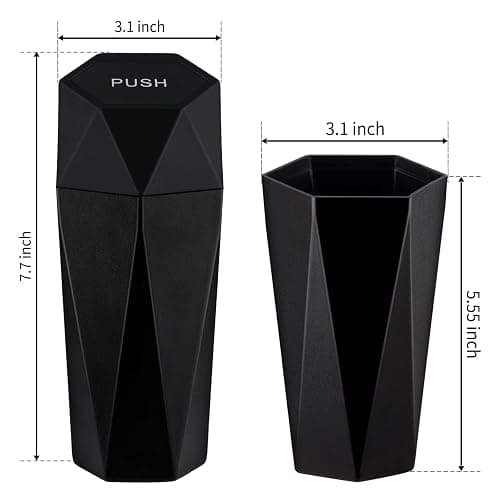 JUSTTOP Car Trash Can with Lid, Diamond Design Small Automatic Portable Trash Can, Easy to Clean, Used in Car Home Office Interior Accessories, 2PCS (Black) thumbnail 5