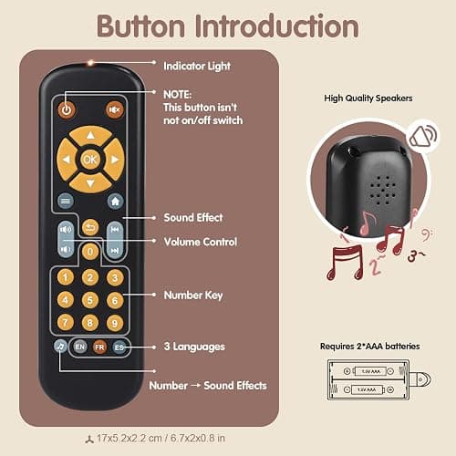 Nueplay Realistic Learning Controller with Light & Music – Interactive Educational Toy for Toddlers, Trilingual English/Spanish/French Number Learning & Pretend Remote Play for Kids Ages 1-3,Black thumbnail 6