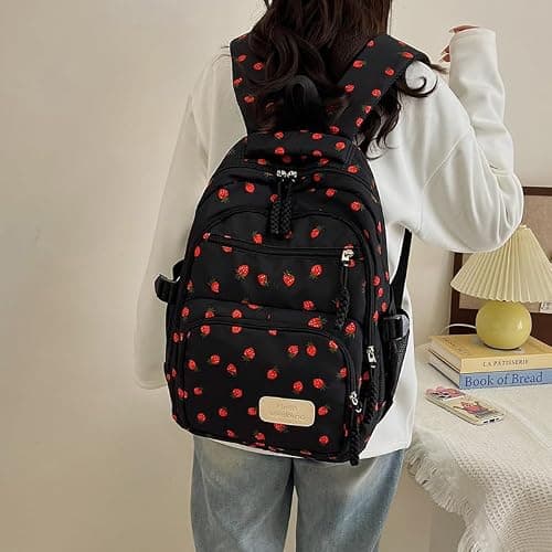 jingyuKJ Coquette Strawberry Backpack - Cute Kawaii Backpack Set Aesthetic Daypack Cute Rucksack (B02 Strawberry Black) thumbnail 2