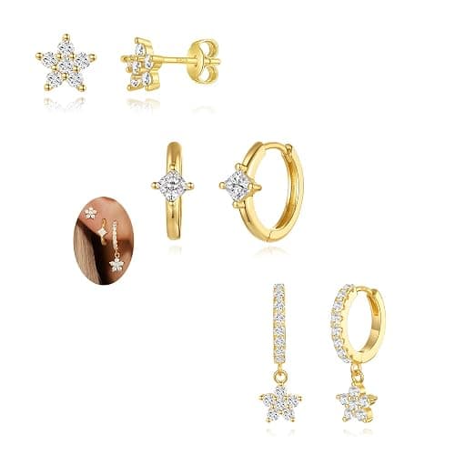Angelady Gold Hoop Earrings Set for Women, Dainty 14K Gold Plated Flower Moon Cross Dangle Earrings, Hypoallergenic Huggie Hoop Earring Stacks, Stud Earrings for Women Trendy Jewelry Gift thumbnail 9