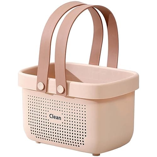 JiatuA Plastic Storage Basket with Handle Portable Shower Caddy Tote Organizer Basket Bin for Bathroom Kitchen Dorm Room Bedroom, Small Pink - Pink - Small - Image 1