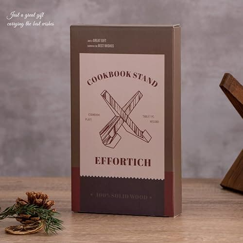 EFFORTICH Cookbook Stand, Wooden Recipe Book Holder, Cook Book Stand for Kitchen Counter, Multifunctional Display, Kitchen Counter Decor - Brown thumbnail 6