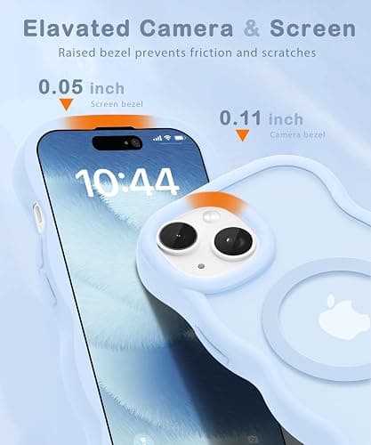 Amzfield Magnetic for iPhone 15 Case, Compatible with Magsafe Wavy Frame Cute Translucent Matte Hard Back Silicone Bumper Shockproof Phone Case for iPhone 15 Women Girls, Light Blue thumbnail 4