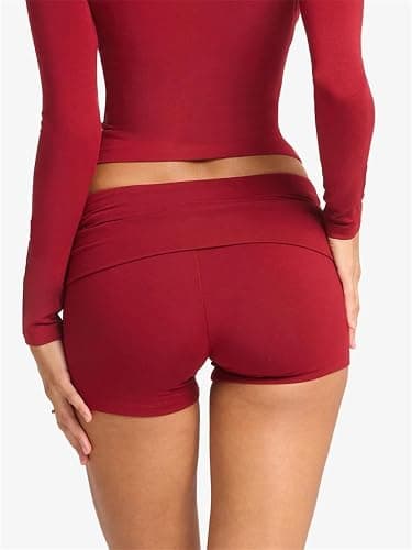 Alyweatry Women Foldover Mid Rise Yoga Shorts | Stretchy Fold Over Pilates Gym Workout Active Shorts Lounge Going Out Streetwear thumbnail 2