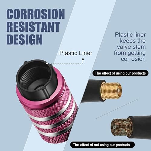 Tire Valve Stem Cap Cover - (5 Pack) Tire Air Cap Metal with Plastic Liner Corrosion Resistant Leak-Proof American Flag for Car Truck Motorcycle Bike Pink thumbnail 2