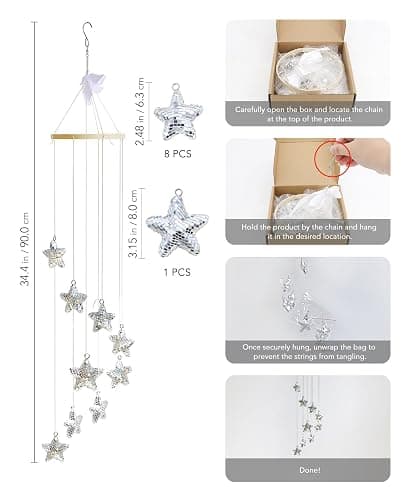 AceList Hanging Disco Ball Decor Star Sun Catcher, 35 Inch Handmade Light Reflecting Hanging Decor for Window, Indoor Room, Home Decor – Unique Sparkle Home Accent & Gift thumbnail 2