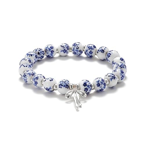 Beaded Bracelets for Women,Bow Charm Blue Flower Gold Plated Jewelry Women thumbnail 5