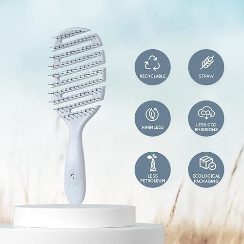 Ecoed Hair brush, Vented Detangling Brush, Quickly Detangles and Smooths hair for Curly, Thick, and Straight Hair, Hair Brush for Women and Men, Blue, Eco Friendly, Sustainable Material thumbnail 3