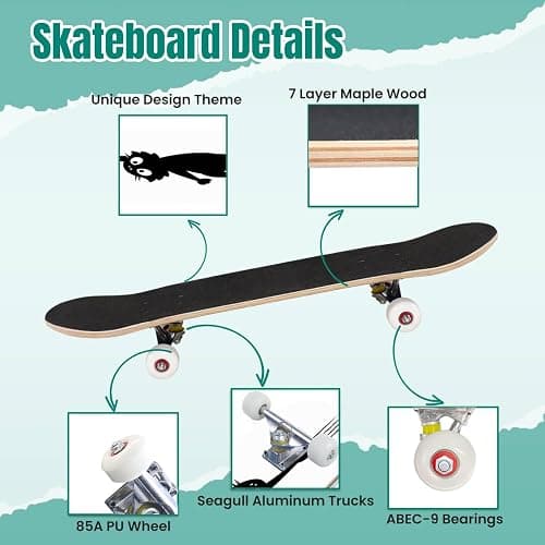 EFTOWEL Skateboards Black cat Scratching The Wall Silhouette of Cartoon cat Climbing The Classic Concave Skateboard Cool Stuff Teen Gifts Longboard Extreme Sports for Beginners and Professionals thumbnail 6