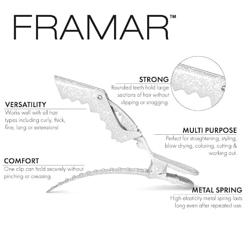 FRAMAR Glitter Hair Clip Set, Alligator Clips For Hair Styling – 4 Pack | Hair Styling Clips Sectioning, Glitter Hair Clips For Women Styling, Salon Hair Clips, Firm Hold Without Slipping thumbnail 3