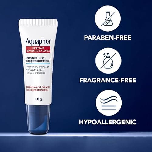Aquaphor Lip Repair Lip Ointment for Extremely Dry, Chapped and Cracked Lips, Formulated with Panthenol and Vitamins C and E, Fragrance Free, Non Comedogenic Lip Balm, 10mL thumbnail 7