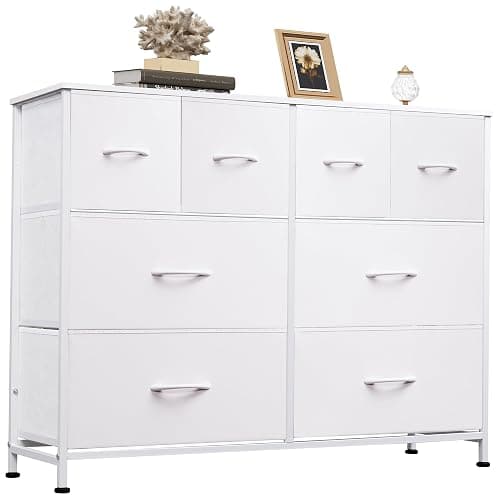 WLIVE Wide Dresser for Bedroom, 8 Drawer Chest of Drawers, White | 8 roomy fabric drawers, Wide storage design, Bedroom or closet use, Sturdy steel frame, Smooth wood tabletop - Image 1