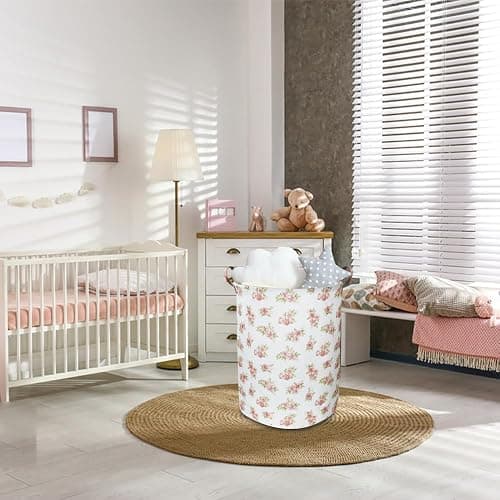 NTAOHAMPER Pink Flower Laundry Hamper, laundry Basket, Nursery Hamper,Waterproof Storage Bin for Bedroom,Clothes Organizer Basket, Room Decor(Pink Flower) thumbnail 2