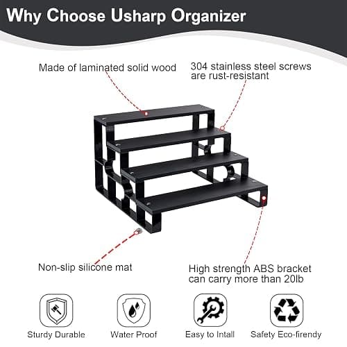 4 Tier Perfume Organizer for Dresser,Black Wood Cologne Stand for Men,Mens Shelf Decor for Bedroom,Perfume Holder for Bathroom,Risers Display Stands for Makeup,Party,Figures,Cupcake(Width=11.2") thumbnail 4