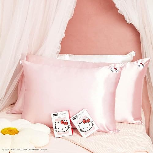 Kitsch x Hello Kitty Pillow Case – Solid Pink Kitty Face Toddler Bed Time Satin Pillowcase with Zipper – Soft Cooling Pillow Cover for Hair & Skin – Better Than Silk Pillowcase – Queen/Standard 19x26 thumbnail 6