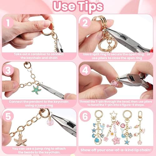 JOICEE 585Pcs Charms lip Gloss Keychain Making Kit, DIY Jewelry Crafts Making Kit with 192 Enamel Pendants 30 KeyChain Hooks 30 Chains and 333 Accessories Tools for Girls Adults Birthday Holiday Gifts thumbnail 2