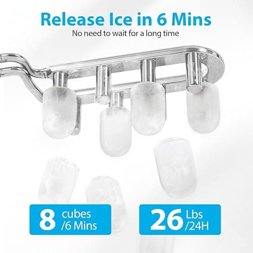 Aeitto Ice Maker Countertop 26lbs/24H, Ice Machine 8 Ice Cubes Ready in 6 Mins, 2 Sizes of Bullet Ice Portable Ice Makers with Basket & Scoop, Auto Self-Cleaning for Home/Kitchen/Office Stainless thumbnail 6