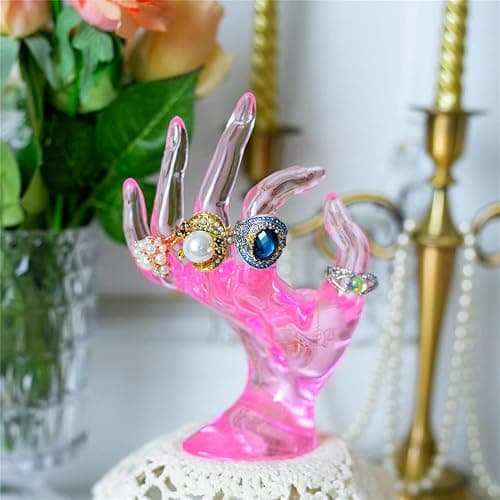 HOMEGOAL Ring Holder, Pink Room Decor, Hand Jewelry Display Holder, Danish Pastel Room Decor, Preppy Decor, Mannequin Hand, Polyresin, 7 Inch (Pink) thumbnail 2
