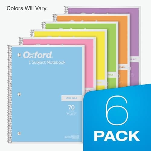 Oxford Spiral Notebooks, 6 Pack, 1 Subject, Wide Ruled Notebooks for School, 8 x 10.5 Inches, 70 Sheets, Assorted Pastel Colors, Back to School Supplies (63757) thumbnail 7