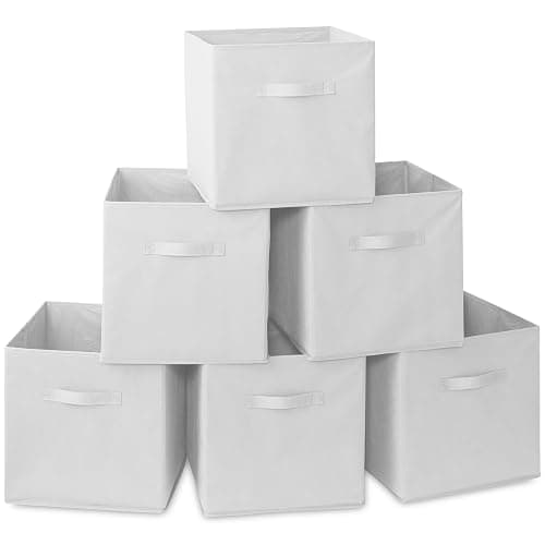 Casafield Set of 6 Collapsible Fabric Cube Storage Bins, White - 13" Foldable Cloth Baskets for Shelves, Cubby Organizers & More - Image 1