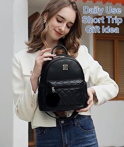 Barsine Girls Fashion Mini Backpack Purse Small Cute Plaid Leather Women Backpacks Little Bag (Black) thumbnail 2