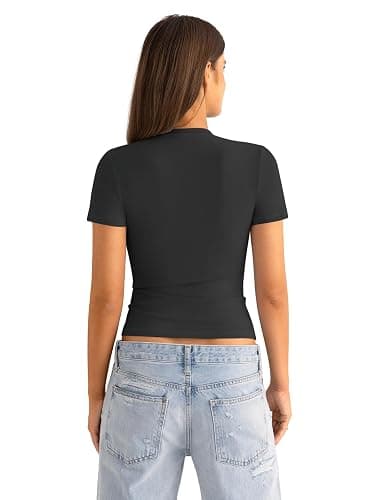 EasyGala Womens Cotton Crew Neck Short Sleeve Shirts Summer Top Trendy Fitted Crop Tops Basic Going Out Tee thumbnail 5