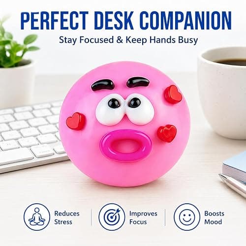 NEW Smushers Squishy, Cute Easy Squeezy Funny Face Squishy Stress Balls, Stress Relief Desk Accessory for Adults (Pink+Blue+Yellow) thumbnail 2