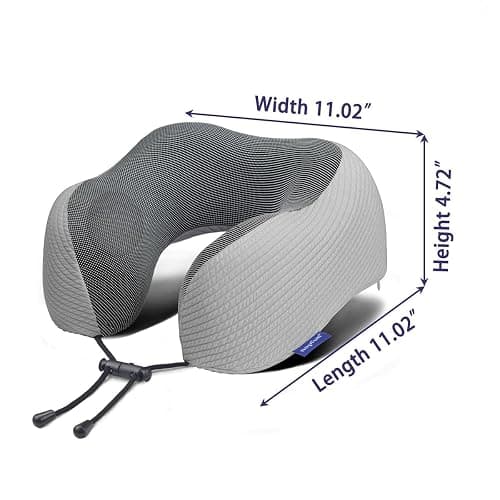 napfun Neck Pillow for Traveling, Upgraded Travel Neck Pillow for Airplane 100% Pure Memory Foam Travel Pillow for Flight Headrest Sleep, Portable Plane Accessories, Striped Light Grey Set thumbnail 2