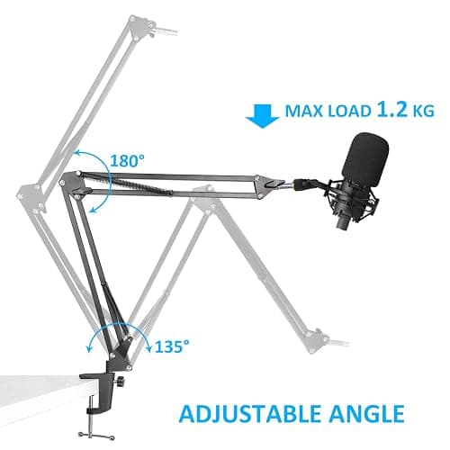 Audio-Technica AT2020 Mic Boom Arm with Foam Windscreen, Suspension Boom Scissor Arm Stand with Pop Filter Cover for Audio-Technica AT2020 Microphone by SUNMON thumbnail 3