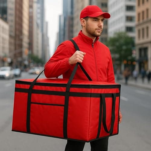 musbus Extra large XXXL Insulated Food Delivery Bag Cooler Bags Keep Food Warm Catering Therma Catering Bag for doordash 22x14x13 Cooler Bags Therma Shopper hot warming RED Pizza BLACK thumbnail 2