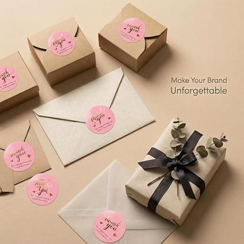 500 Pcs 1.5 Inch Pink and Rose Gold Thank You Stickers for Small Business, Small Business Packaging, Self-Adhesive & Waterproof Stickers with Beautiful Designs, Strong and Durable Envelope Seals thumbnail 7