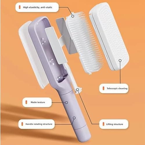 Anti-Static Self Cleaning Hair Brush,Easy Clean Retractable Hair Brush,Cleaning Retractable Massage Comb for Effortless Hair Removal and Cleaning (Grey) thumbnail 5