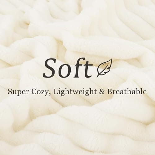 decorUhome Christmas Soft Fleece Cream White Throw Blanket for Couch, Cozy Fluffy Plush Flannel Striped Blanket for Sofa Bed, Lightweight Decorative Ribbed Fuzzy Blanket for Woman, 50x60 Inches thumbnail 3