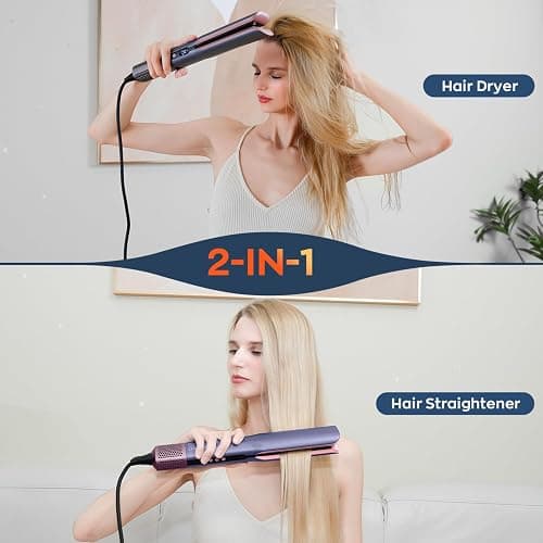 Hair Straightener – 2 in 1 Wet to Dry Air Straightener with High-Speed Ionic Airflow, Straightens Using air, No Heat Damage, Smart Temperature Control for Medium to Long Hair (35-75cm) (Purple) thumbnail 5