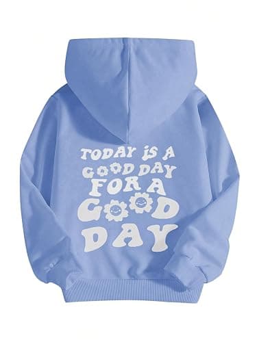 COZYEASE Girls' Letter Graphic Print Cute Hoodies Long Sleeve Pullover Hoodie Sweatshirt - Image 1