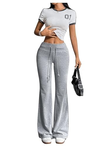 SHENHE Women's Drawstring Waist Bell Bottom Flare Leg Sweatpants Sports Causal Pants thumbnail 5