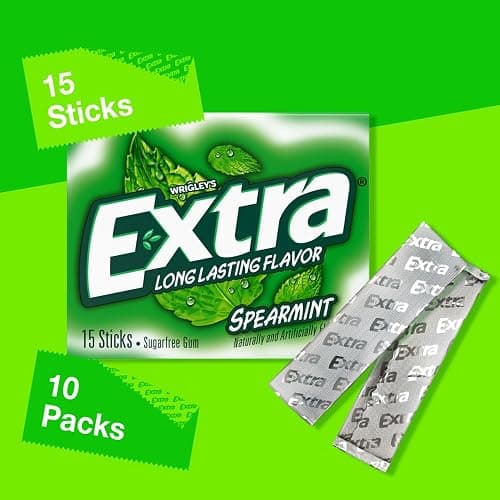 EXTRA Gum Spearmint Sugarfree Chewing Gum Bulk, 15 Count, 10 Pack | Long Lasting Mint Flavor for Fresh Breath, Individually Wrapped Packs for Sharing, Great for School, Work and Travel thumbnail 4
