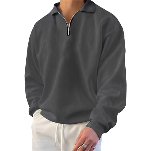 Lexiart Mens Long Sleeve Polo Shirts-Casual Thermal Loose Fit Pullover Quarter Zip Sweatshirts - Image 1