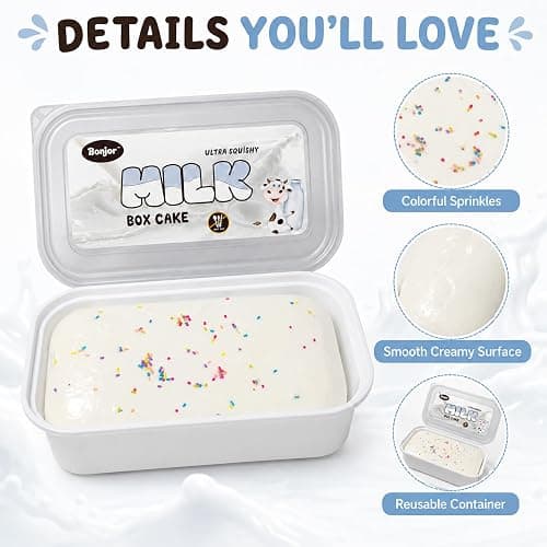 Realistic Faux Box Cake Stress Relief Tool for Adults Sticky Tactile Dough Fidget for Office Desk Focus Anxiety Management Slow Rising Sensory Squeeze for Adults (White 1) thumbnail 4