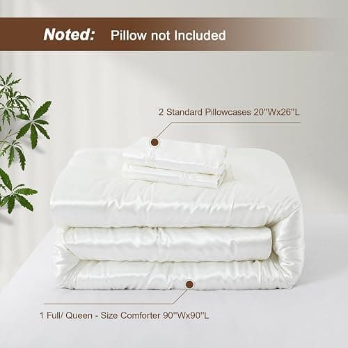 Lanest Housing Full/Queen Size Satin Comforter Set Ivory White, 3 Pieces Soft and Lightweight Silk Bedding, All Season Fluffy Down Alternative Comforter Bed Set thumbnail 5