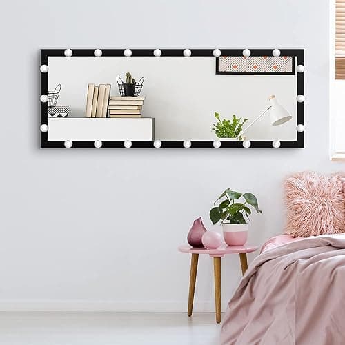 Full Length Mirror with Lights, 65" x 24" Led Standing Mirror, Wall Mounted and Floor Standing Bulbs, Wall Mounted for Bedroom,Dimming&3 Color Modes (Black) thumbnail 7