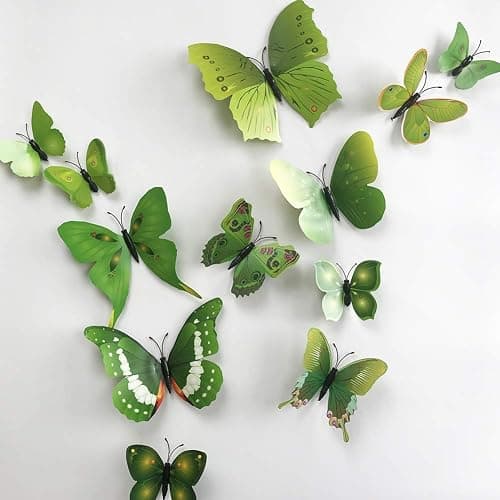 36pcs 3D Colorful Butterfly Wall Stickers DIY Art Decor Crafts for Party Nursery Classroom Offices Kids Girl Boy Baby Bedroom Bathroom Living Room Magnets and Glue Sticker Set1(Green-Single Wing) thumbnail 3