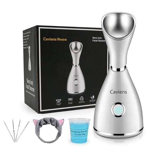 Facial Steamer-Nano Ionic Facial Steamer Warm Mist Humidifier Atomizer Sprayer Moisturizing Face Steamer Home Sauna SPA Face with 4 Piece Stainless Steel Skin Kit and Hair Band(White) - Image 1