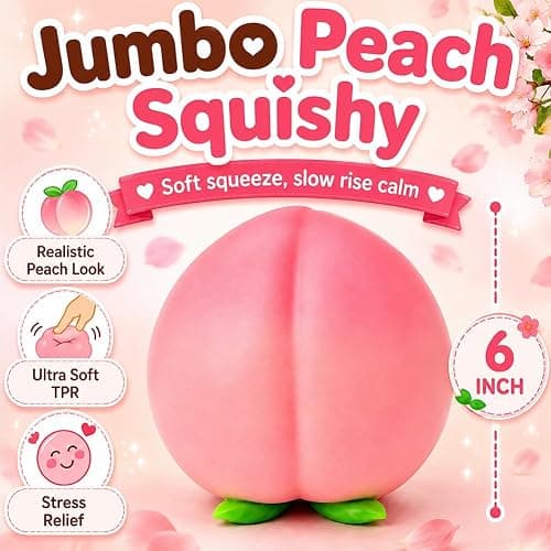 Squeezy Peach Squishy Jumbo, Giant Slow Rising Peach Stress Ball (6" 1pc) | Peach Peach Toys Slow Rising Soft Peach Fruit Toy, Stress Relief Squishy thumbnail 2