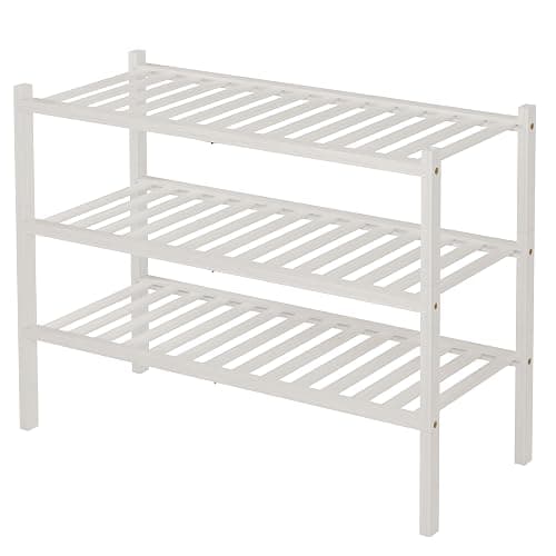 ROMGUAR CRAFT 3 Tier Bamboo Shoe Rack for Closet Free Standing Wood Shoe Shelf Storage Organizer for Entryway Small Space Stackable 27"x11"x20" (White) thumbnail 8